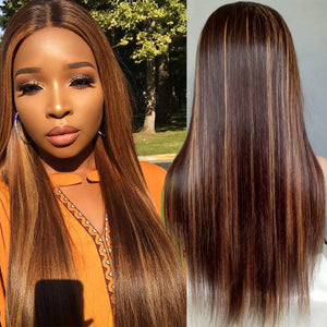 Brazilian Virgin Unprocessed Human Hair Lace Frontal Brown With Highlights Wig